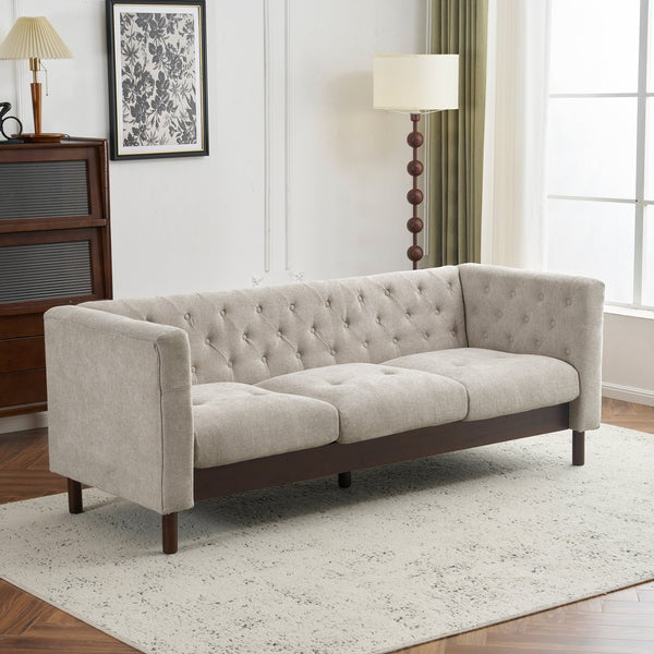 English Elm Christopher Knight Home® - 78" Upholstered Sofa with Tufted Linen-Like Fabric, Deep 19" Seat, Sturdy Rubber Wood Legs, 900lb Capacity Gray+Beige N763P243921A
