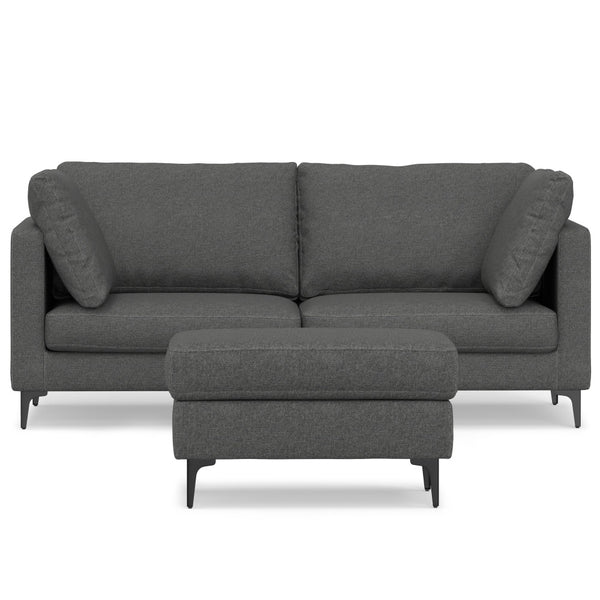 English Elm Ava Mid Century 76" Sofa with Ottoman Set — Eco-Friendly Performance Fabric, Durable Foam Comfort Gray B136P199267