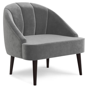 English Elm Harrah Velvet Accent Chair with Tufted Channel Back and Solid Rubberwood Legs, Mid-Century Flair Gray B136P158681