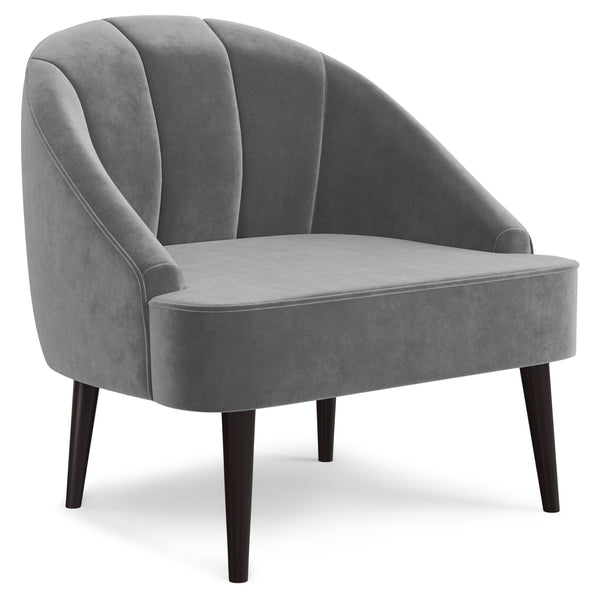 English Elm Harrah Velvet Accent Chair with Tufted Channel Back and Solid Rubberwood Legs, Mid-Century Flair Gray B136P158681