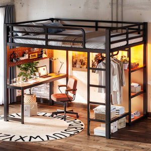 English Elm Twin Over Full Playhouse Bunk Bed with Slide Ladder Storage Shelves and Wardrobe W5305S00060