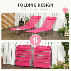 English Elm Outsunny 2 Piece Pink Folding Chaise Lounge Chairs With 6-Position Recline For Poolside Relaxation W2225P174376-GIGA
