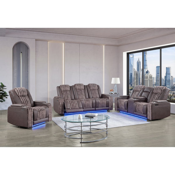 English Elm Duran Power Recliner with Led Lighting Usb Charging and Adjustable Headrest Support Brown B201P412678
