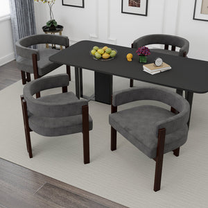 English Elm Modern Chenille Barrel Dining Chair with Padded Foam Seat, Sturdy Metal Legs, 300lb Capacity, Versatile Accent Gray W395P233456