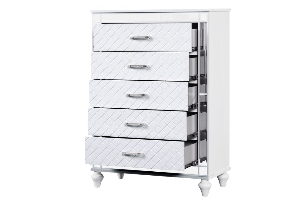 English Elm Livorno Embossed Silver Champagne Chest with Felt-Lined Top Drawer, Dovetail Full-Extension Drawers, Mirror Trim Accents Silver+White 50 L x 39 W x 20 H B078P286324