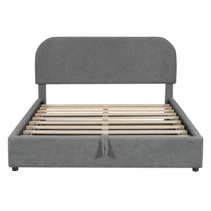 English Elm Teddy Plush Upholstered Platform Bed Queen with Hydraulic Storage, Teddy Fleece Comfort & Sturdy Frame Gray SF000166AAE