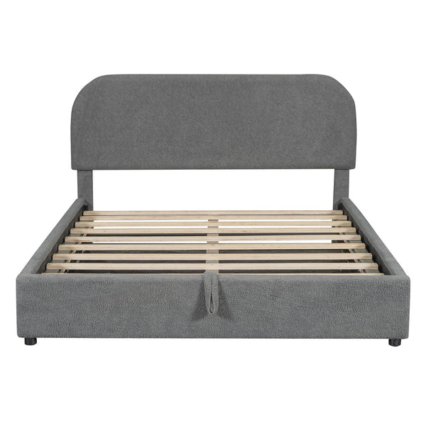 English Elm Teddy Plush Upholstered Platform Bed Queen with Hydraulic Storage, Teddy Fleece Comfort & Sturdy Frame Gray SF000166AAE
