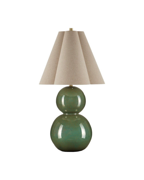 Currey & Company Kindred Table Lamp: Stunning Double Orb Design In Dark Green Glaze With Unique Clover Shade, 34.5" Tall Green Ceramic 6000-1041-currey-company