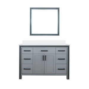 English Elm Dark Grey Bath Vanity 48" W With Cultured Marble Top, Soft-Close Drawers & Matching 34" Mirror B2731S00812
