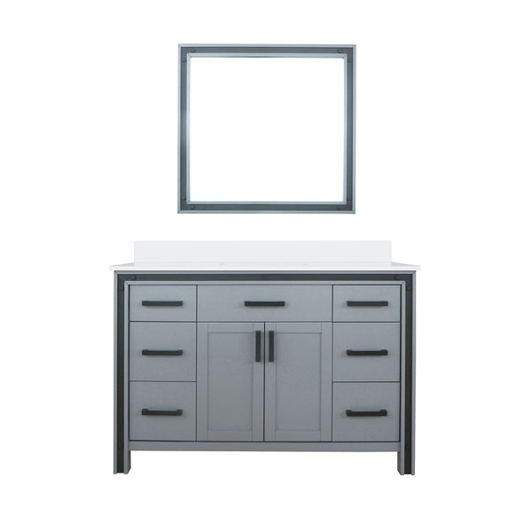 English Elm Dark Grey Bath Vanity 48" W With Cultured Marble Top, Soft-Close Drawers & Matching 34" Mirror B2731S00812