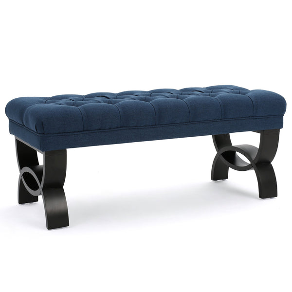 English Elm Hilton Tufted Upholstered Bench Ottoman with Diamond Stitching and Vintage Curved Legs 54743.00DBL