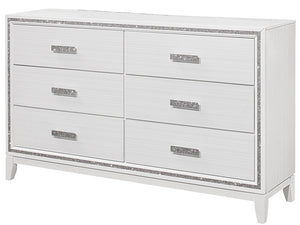 English Elm ALMERA Glam Transitional 5-Drawer Chest with Glitter Finish, Solid Wood & MDF Construction, Elegant Storage White 66.38 L x 19.92 W x 37.28 H B201P226184