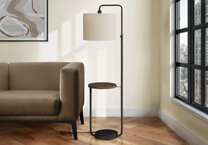 English Elm Lighting, 65"H arc floor lamp with ivory drum shade, sleek metal frame, 100W max, foot switch, modern ambiance Black 17 L x 16 W x 28 H B2710P221310
