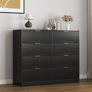 English Elm Modern Six Drawer Chest with Wavy Textured Fronts Sleek Matte Storage for Any Room Black W409P307537