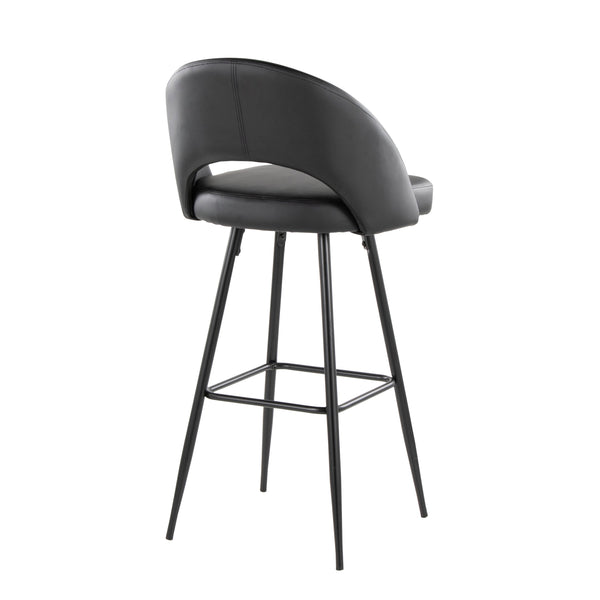 English Elm Fixed-height Metal Frame Barstools with Upholstered Seats and Geometric Footrest Set of 2 Black B202S01943
