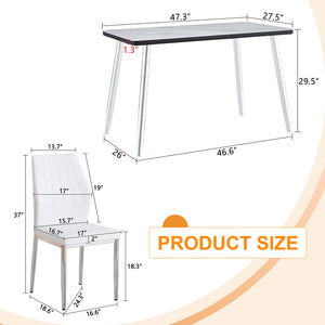 English Elm Table and Chair Set Marble Glass Top Silver Legs White Pu Seating for Modern Dining W1151S04646