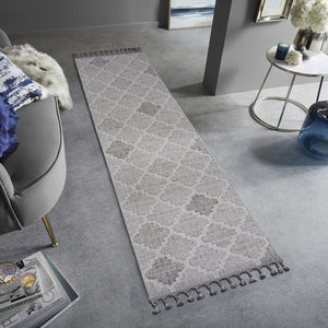 English Elm Guros Trellis Runner Rug 2X8 - Stylish White & Gray Indoor/Outdoor Design, Durable & Pet-Friendly B189P183589