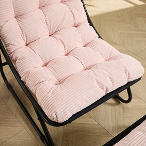 English Elm Patio Sling Lounge Chair with Ottoman Steel Frame Corduroy Cushion Indoor Outdoor W640P443497