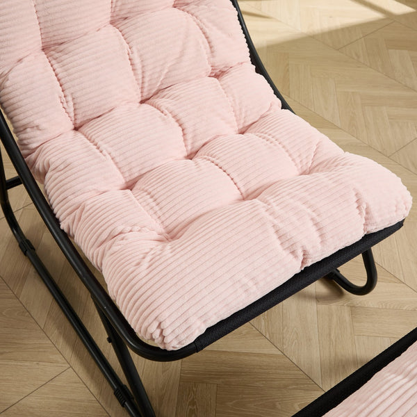 English Elm Patio Sling Lounge Chair with Ottoman Steel Frame Corduroy Cushion Indoor Outdoor W640P443497