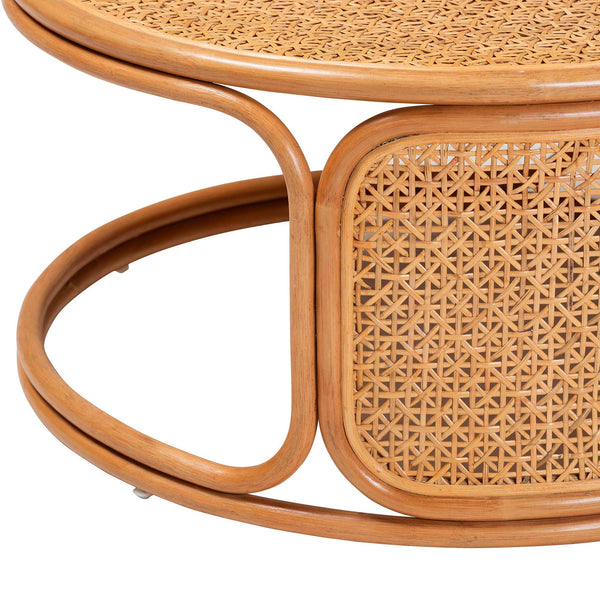 English Elm Bohemian Round Rattan Coffee Table Woven Honey Finish Organic Living Room Accent B2750P467749