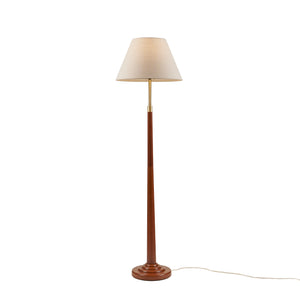 English Elm 1- Piece Retro Floor Lamp Faux Wood Iron Base Gold Accents Fluted Polyester Shade B035P482968
