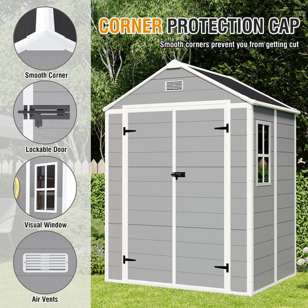 English Elm Campcraft 6x5 Ft Resin Outdoor Storage Shed with Uv Resistant Pp Panels and Lockable Door W1598S00021