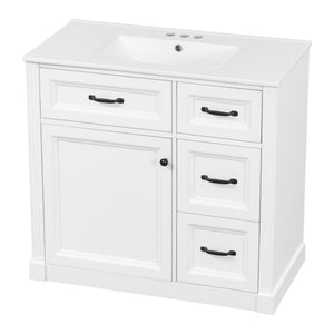 English Elm 36 Inch Bathroom Vanity With Sink – Modern Design, Soft-Close Drawers & Adjustable Storage Shelf, White Finish N725P336549K