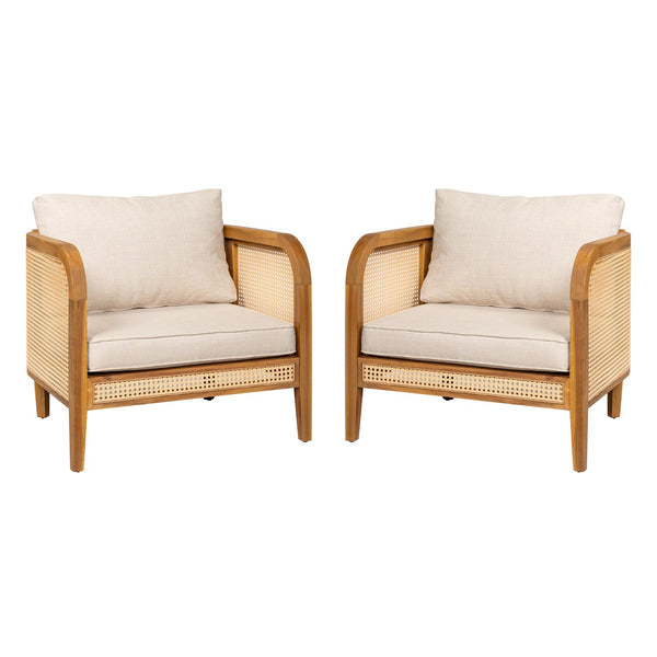 English Elm Christopher Knight Home® - Kirkby Stylish Outdoor Cushioned Arm Chair Set Of 2 – Durable Acacia Wood & Weather-Resistant Wicker N775P265894T-S2