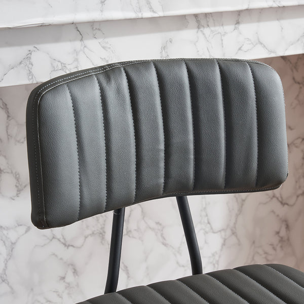 English Elm Industrial Bar Stools Set of 2 — Counter Height PU Leather Seats, Sturdy Metal Frame, Ergonomic Backrest and Footrest for Kitchen Island and Home Bar Grey W1901P264278