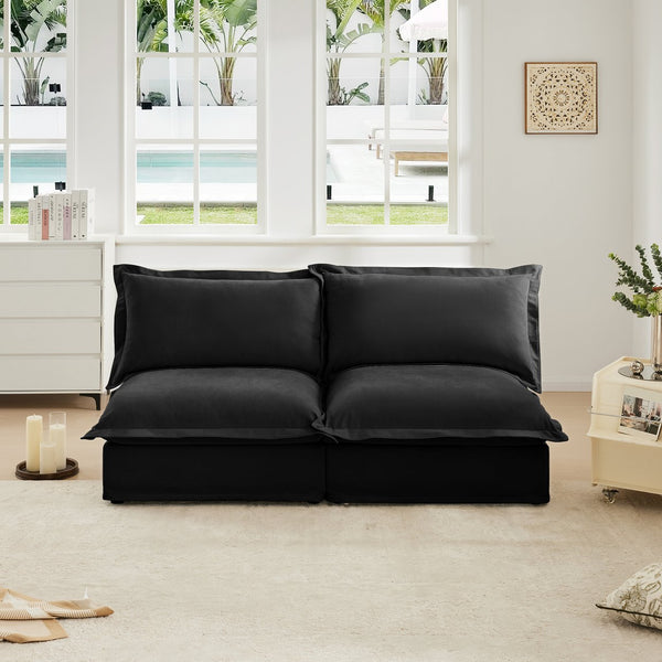 English Elm Streamlined Velvet Modular L-shape Sectional Sofa with Cloud Foam and French Piping Black W3041S00117