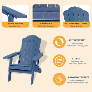 English Elm Adjustable Adirondack Chair Hdpe Wood Grain Outdoor Folding Seat with Cup Holder Navy Blue T3609P482834