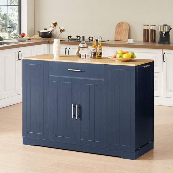 English Elm 53'' Kitchen Storage Islands with Drawers and Trash Can Storage, Modern Farmhouse Design, 53.2"W x 20.9"D x 38.0"H Navy Blue W1820P281266