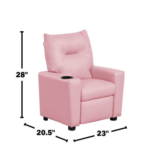English Elm PVC Kids Recliner Chair with Cupholder and Easy-Clean Fabric, Comfortable Reclining Seat for Room Fun Pink B016P404580