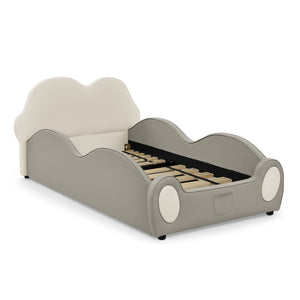 English Elm Twin Cloud Shaped Toddler Bed Upholstered Pu Leather with Guardrails and Storage Pocket Beige W1413S00186