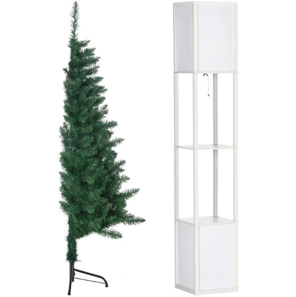 English Elm Christmas Half Tree 5ft Pvc Auto Open Branches Steel Base Wall Hugging Indoor T3971P419587