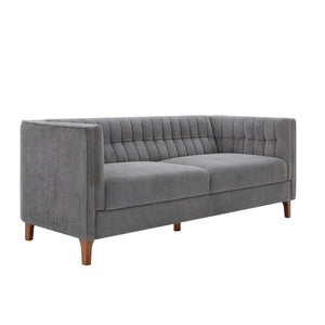 English Elm Modern Chenille Three Seater Sofa with Channel Tufted Back and Birch Wood Legs Grey N763S000100E