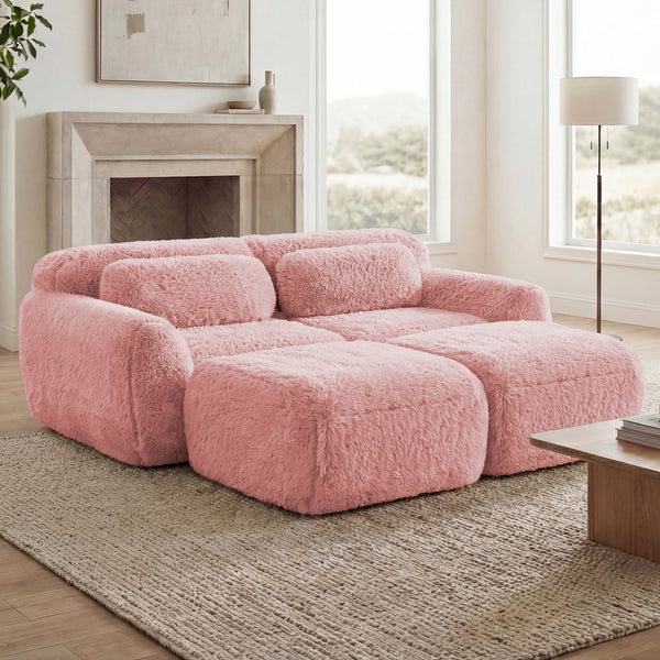 English Elm 80''soft Plush Modular Sectional Sofa with Chaise Deep Seat High Density Foam Living Room Pink W714S01557