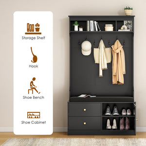 English Elm Hall Tree 6-in-1 Entryway Organizer with Bench, 7 Hooks, Shoe Storage & Drawers, 450 lb Seat Capacity T3623P380719