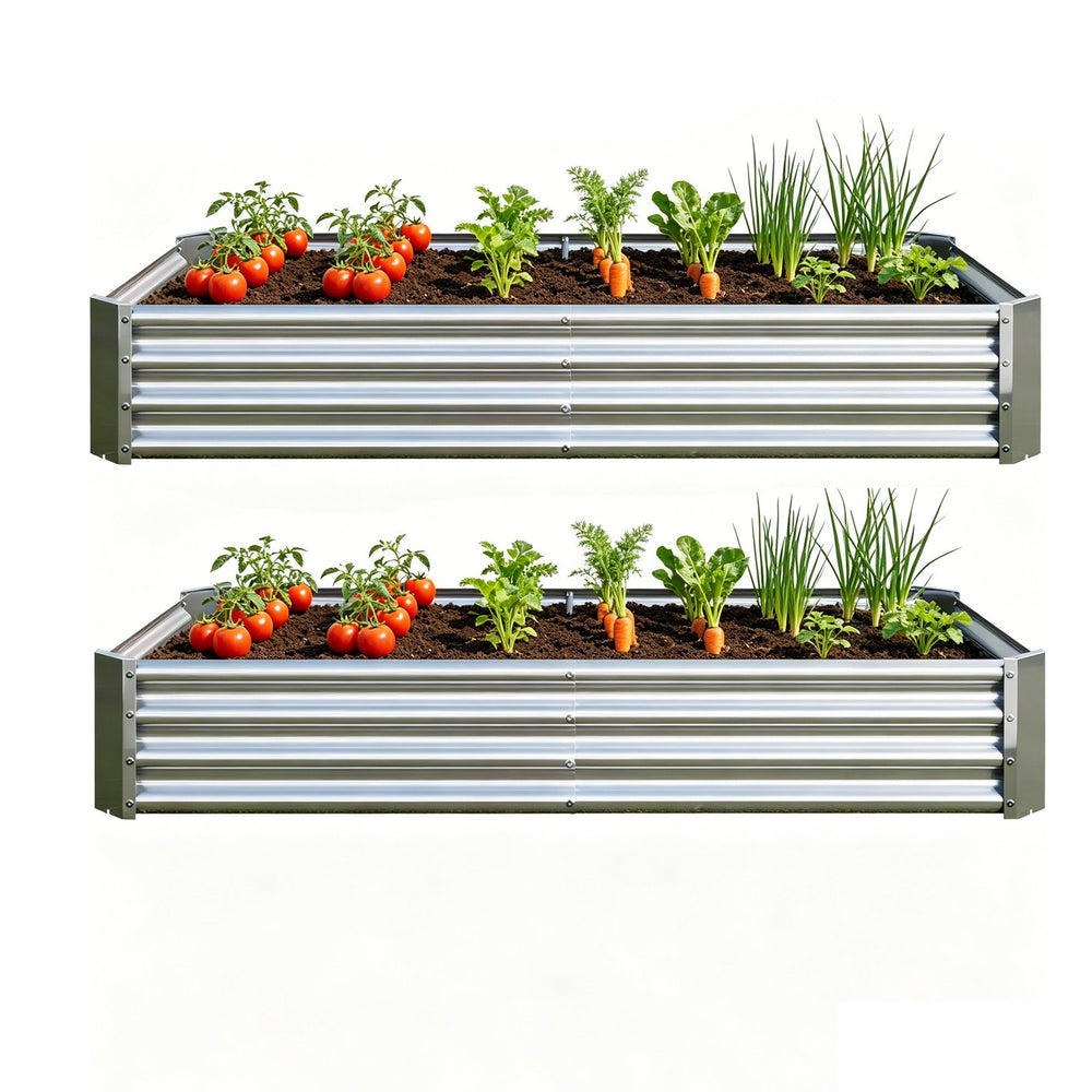 English Elm 2pcs Galvanized Steel Rectangular Raised Garden Beds Set Rust Resistant Outdoor Planter W840P478539