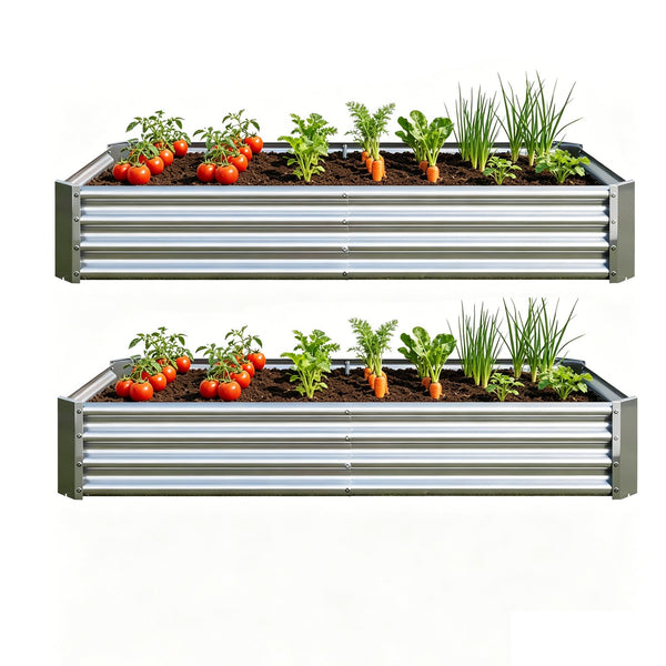 English Elm 2pcs Galvanized Steel Rectangular Raised Garden Beds Set Rust Resistant Outdoor Planter W840P478539