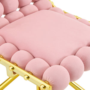 English Elm Cream Dutch Velvet Swivel Chair Tufted Bubble Backrest Glam Armless Accent Seat Gold,Pink W3875P448020