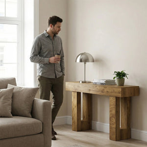 English Elm 63'' Farmhouse Console Table Rustic Wood Grain Sofa for Entryway or Hallway W3204P401255