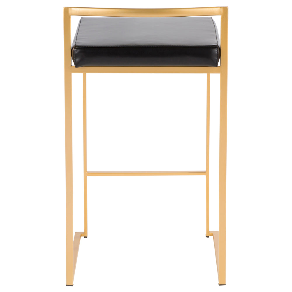 English Elm Fuji 26" Glam Gold Metal Counter Stools With Black Faux Leather - Set Of 3 For Stylish Dining B202P221992
