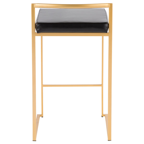 English Elm Fuji 26" Glam Gold Metal Counter Stools With Black Faux Leather - Set Of 3 For Stylish Dining B202P221992