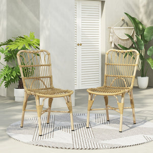 English Elm Christopher Knight Home® - Outdoor Hand-Woven PE Rattan Patio Dining Chairs Set of 2 with Iron Frame 400lb Capacity, No Assembly Required Natural N762P236148N