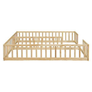 English Elm Double Twin Floor Bed With Safety Guardrails - Scandinavian Style, Durable Pine, Easy Assembly W504P143287