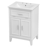 English Elm 24" Bathroom Vanity With Sink, Bathroom Vanity Cabinet With One Flip Drawer and Doors, Solid Wood and Mdf, White