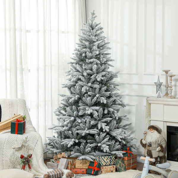 English Elm Homcom 7Ft Snow-Flocked Artificial Christmas Tree With 1401 Tips, Easy Assembly & Metal Stand W2225P229179