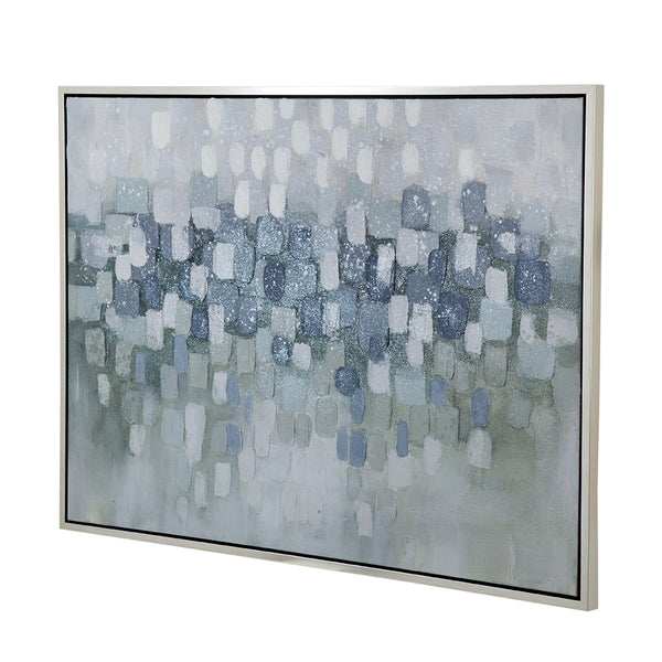 English Elm 47.2X35.4X1.5" Elegant Gray And Silver Abstract Landscape Oil Painting In Framed Modern Style W2078P313334