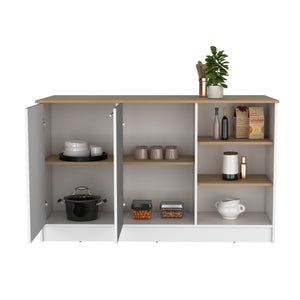 English Elm Ginger Kitchen Island With Open Shelves And Cabinets - Perfect For Meal Prep And Stylish Dining Space B070S00310
